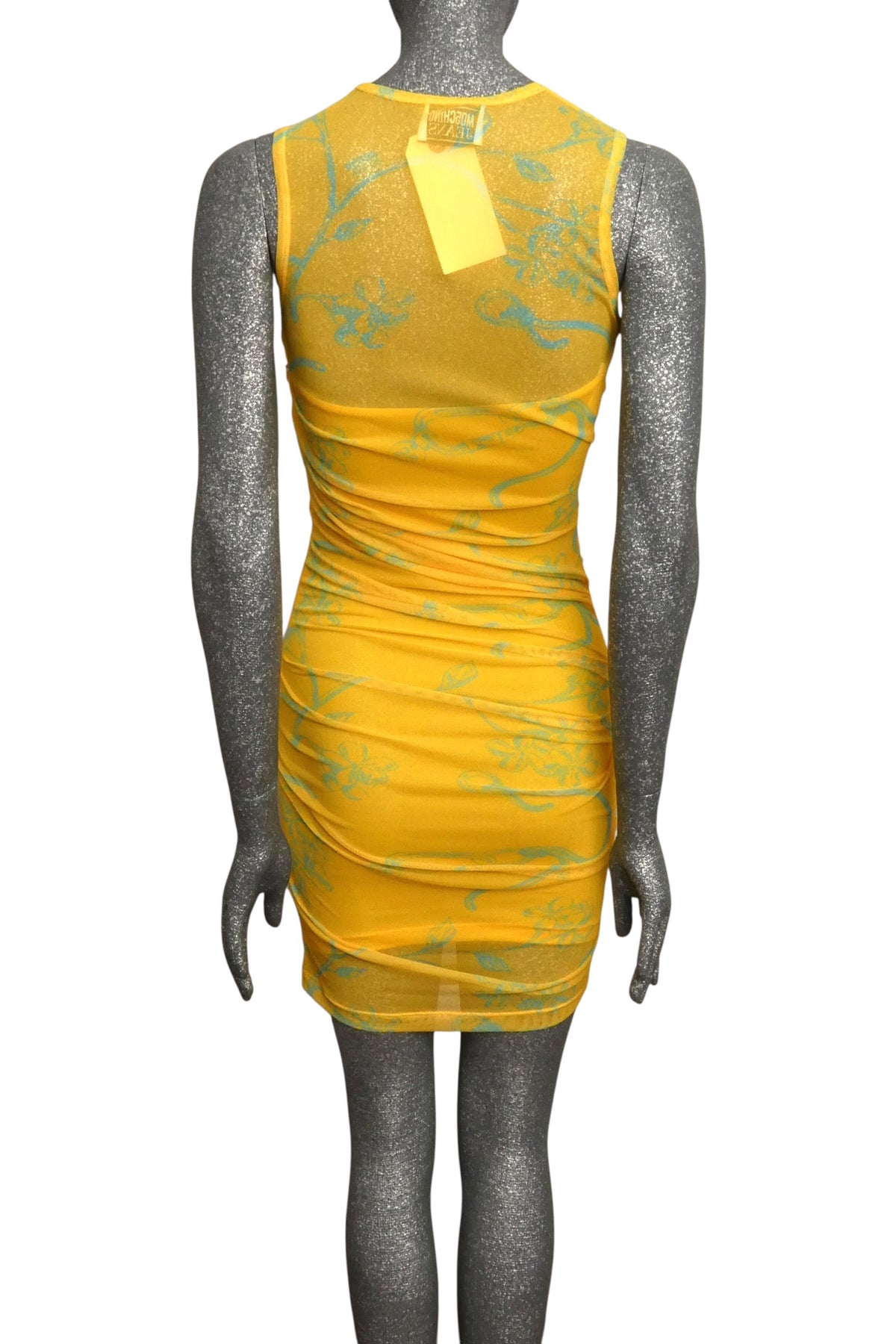 MOSCHINO JEANS - 2024 Yellow & Blue Shirred Mesh Print Dress, Size-6