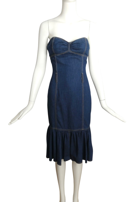 MOSCHINO - 1980s (late) Strapless Denim Dress, Size 6