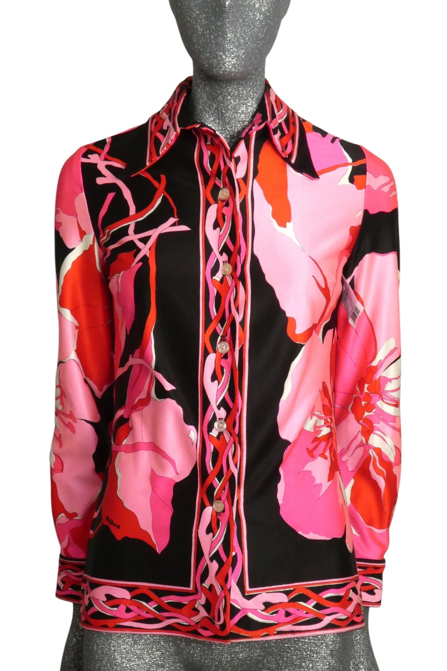 1970s Polyester Knit Floral Blouse, Size-6