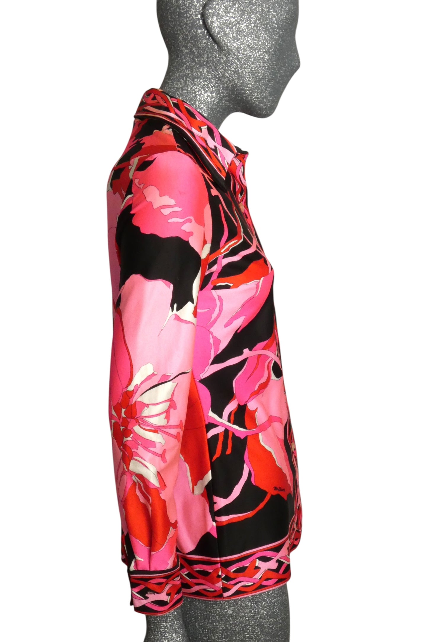 1970s Polyester Knit Floral Blouse, Size-6