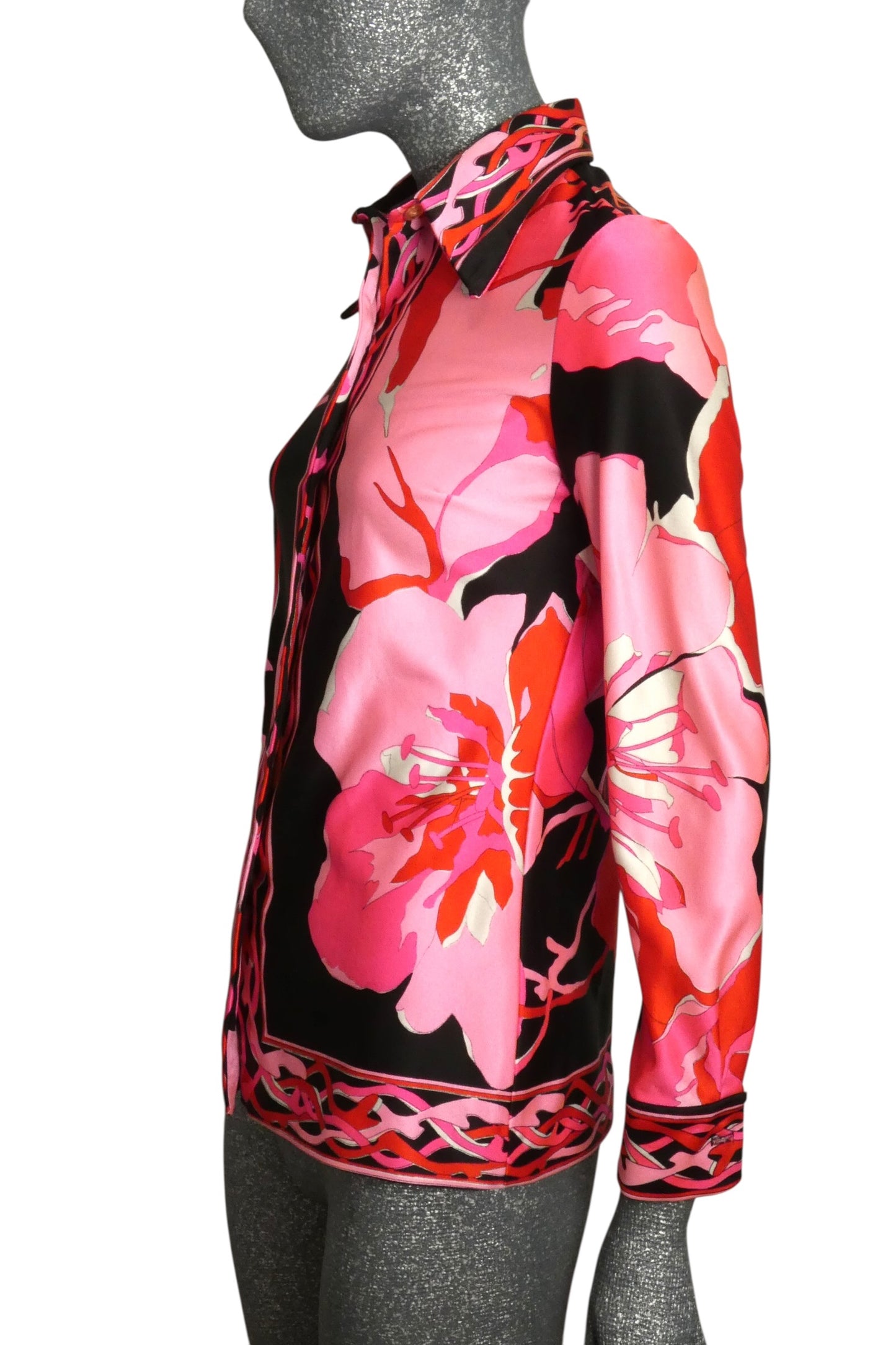 1970s Polyester Knit Floral Blouse, Size-6