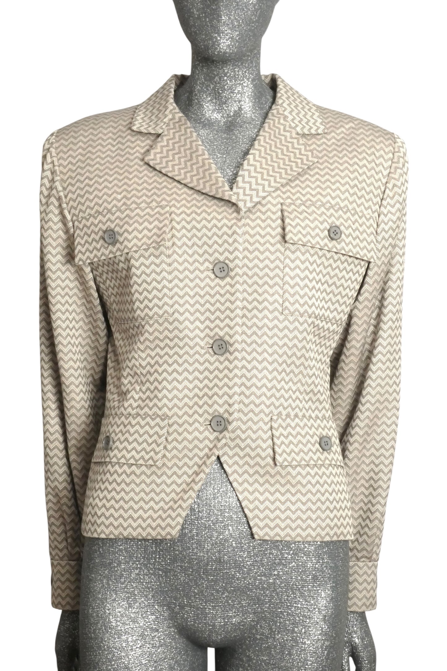 NINA RICCI - 1980s Silver Chevron Blazer, Size-10