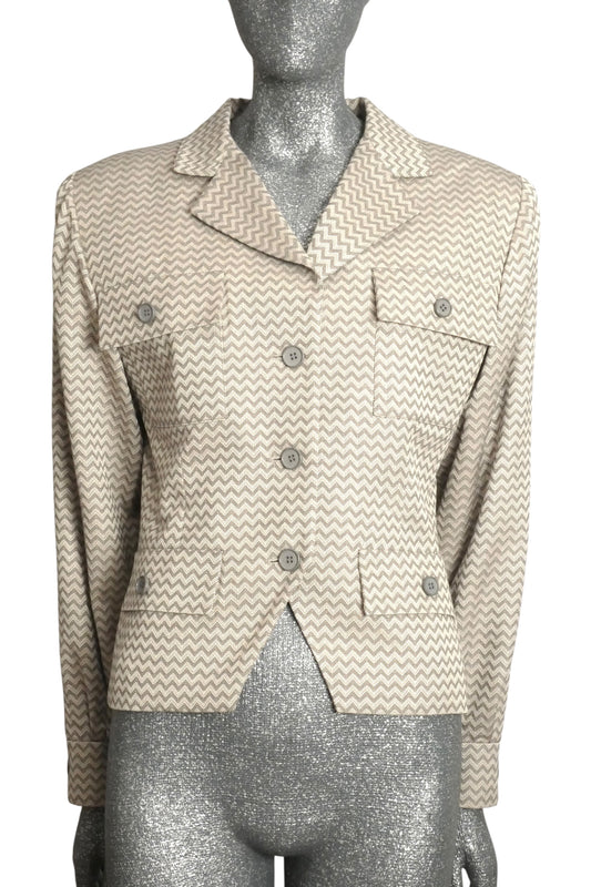 NINA RICCI - 1980s Silver Chevron Blazer, Size-10
