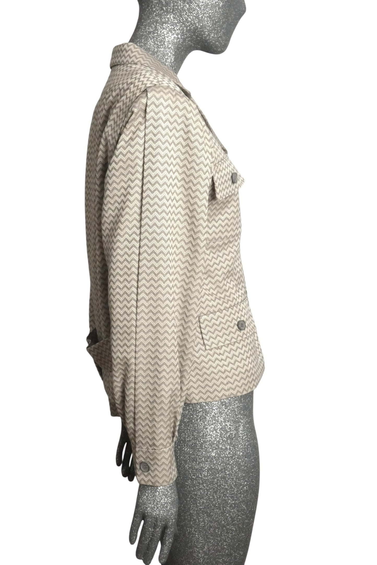 NINA RICCI - 1980s Silver Chevron Blazer, Size-10