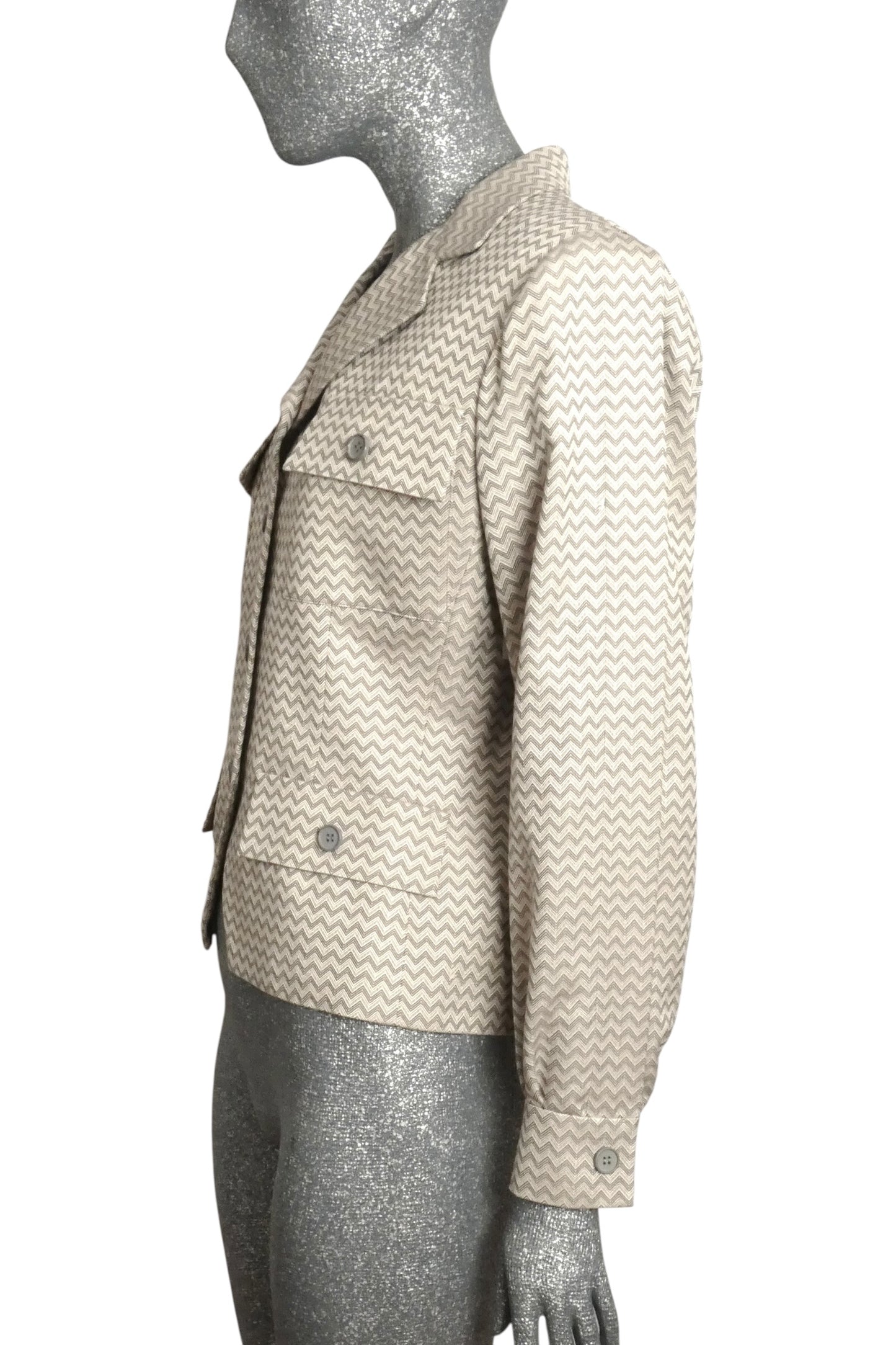 NINA RICCI - 1980s Silver Chevron Blazer, Size-10