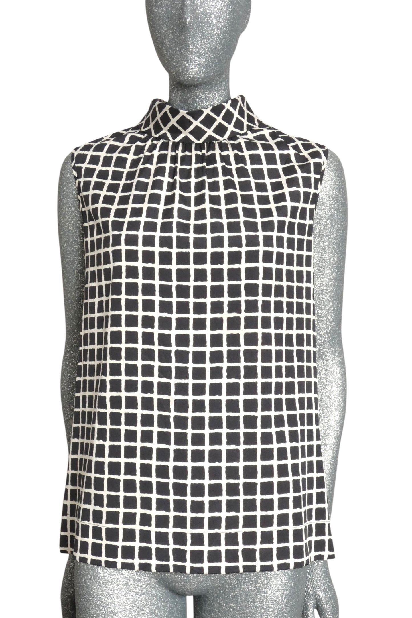 OSCAR DE LA RENTA - 2015 Silk Check Blouse, Size-10