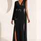 Pierre Cardin Heritage 2000s Black Crepe & Chiffon Evening Gown — digital reference image — Martini Consignment Dallas TX