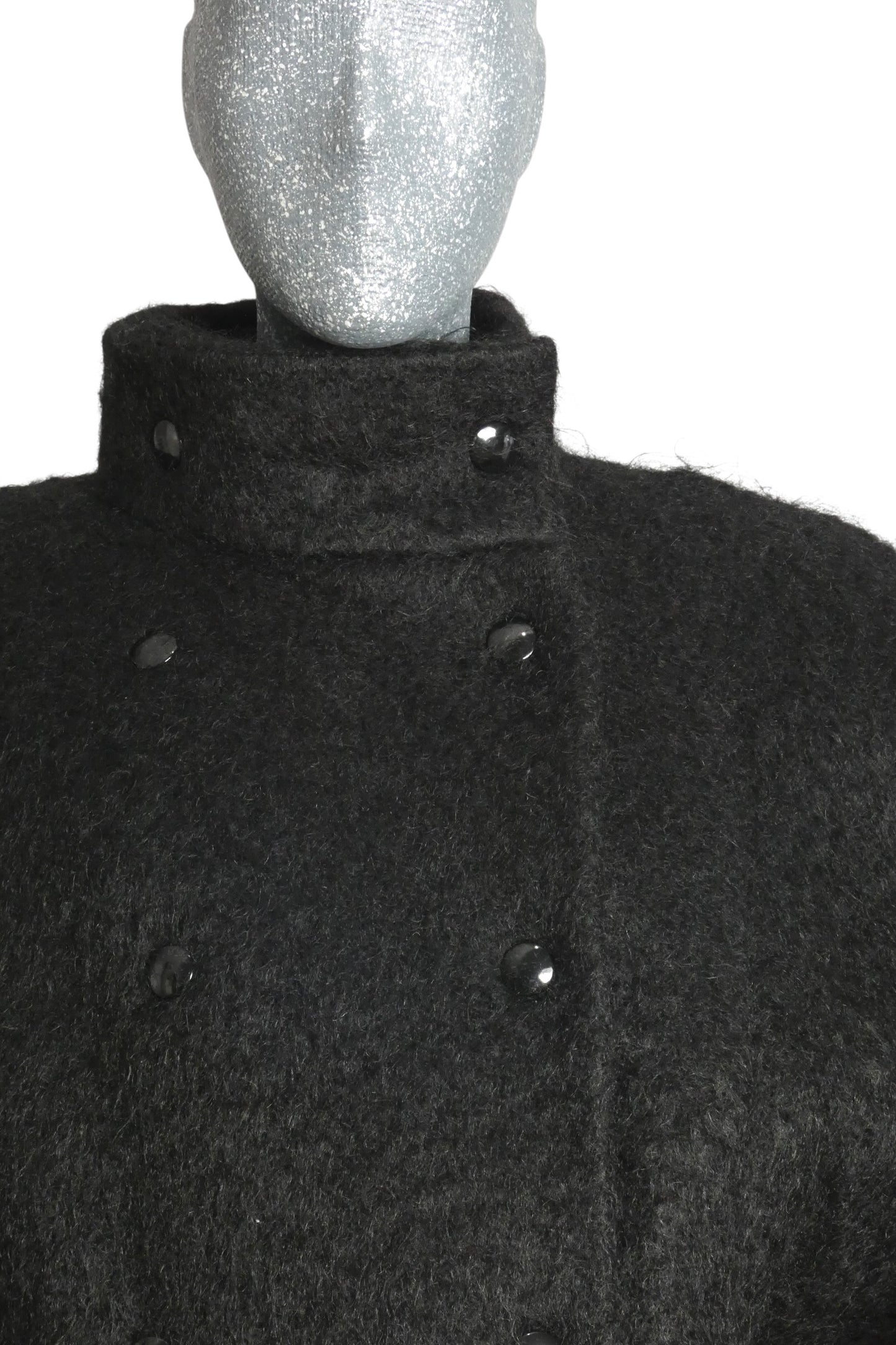 PIERRE CARDIN - 1994 Black Mohair & Fux Fur Coat, Size-8