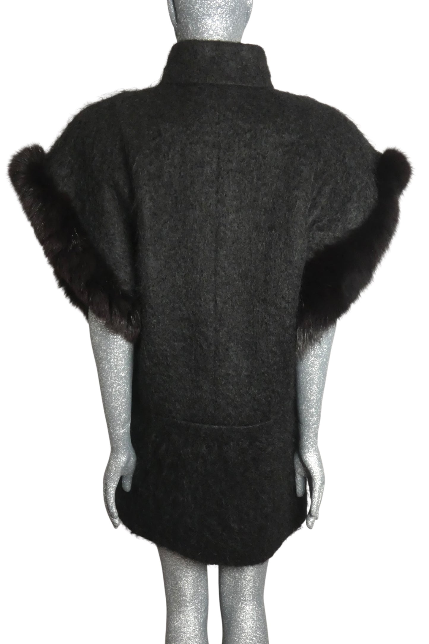 PIERRE CARDIN - 1994 Black Mohair & Fux Fur Coat, Size-8