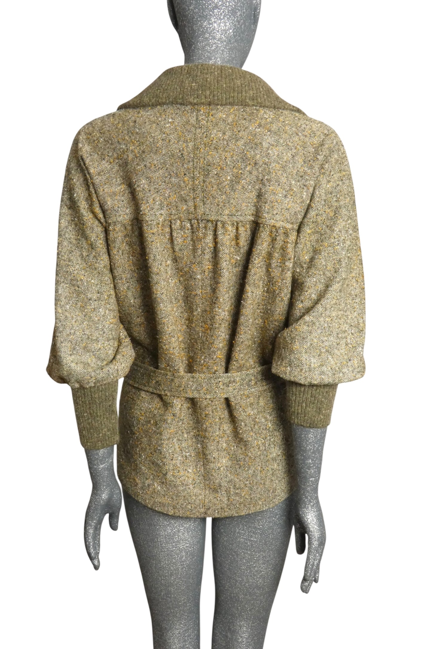 PIERRE CARDIN- 1970s Green Wool Tweed & Knit Coat, Size-6
