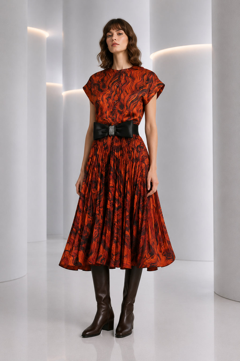 PIERRE CARDIN HERITAGE - 1980s Orange Printed Satin Ensemble, Size-6