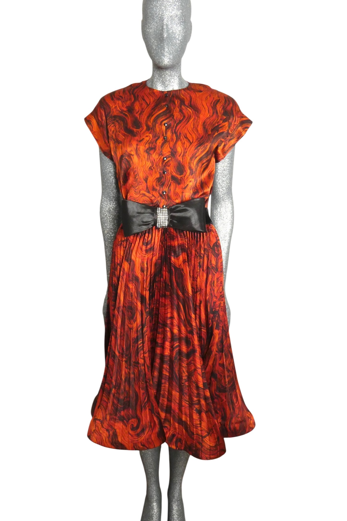 PIERRE CARDIN HERITAGE - 1980s Orange Printed Satin Ensemble, Size-6