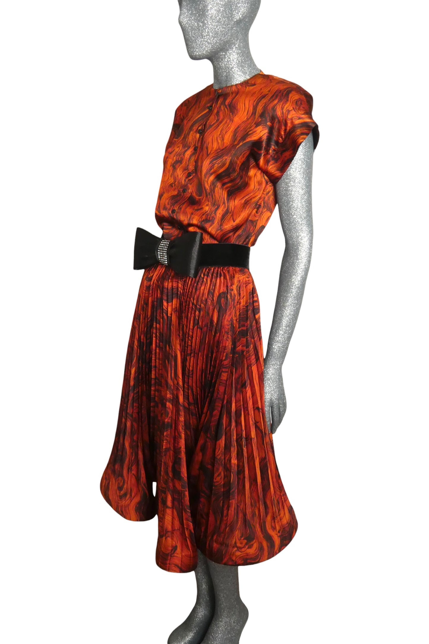 PIERRE CARDIN HERITAGE - 1980s Orange Printed Satin Ensemble, Size-6