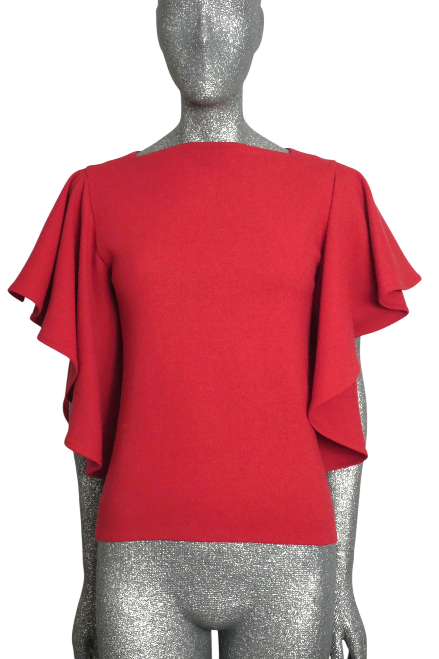 PIERRE CARDIN HERITAGE - 1985 Brick Red Ruffle Crepe Blouse, Size-2