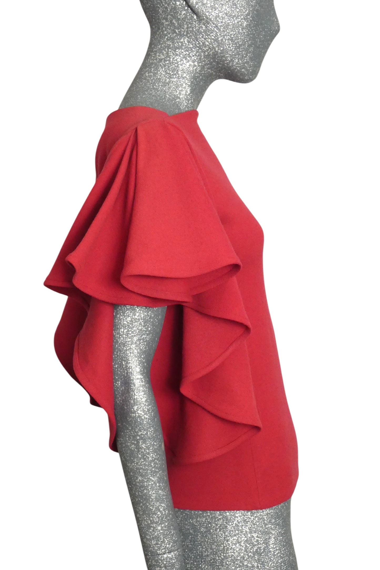 PIERRE CARDIN HERITAGE - 1985 Brick Red Ruffle Crepe Blouse, Size-2
