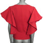 PIERRE CARDIN HERITAGE - 1985 Brick Red Ruffle Crepe Blouse, Size-2