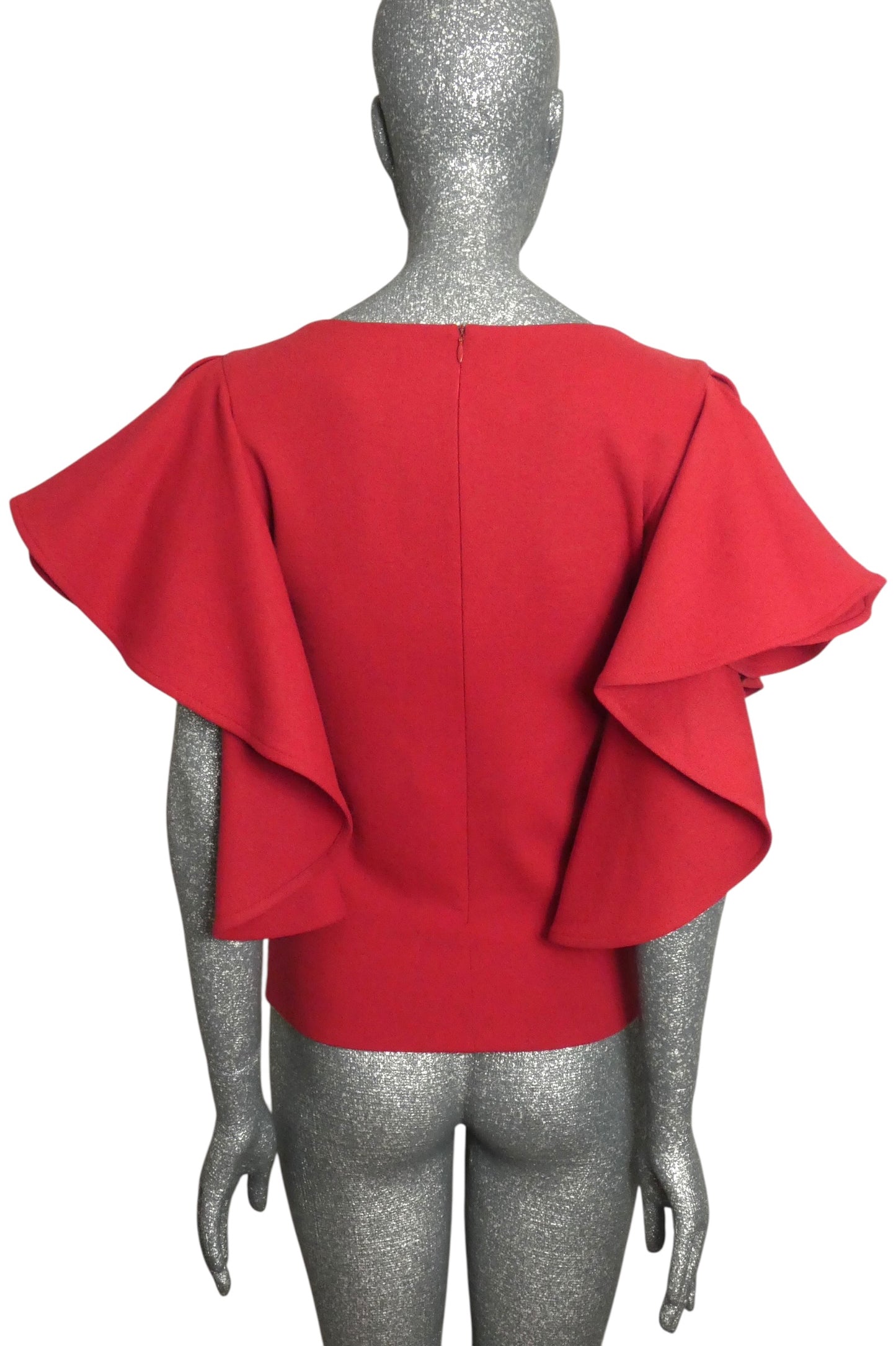 PIERRE CARDIN HERITAGE - 1985 Brick Red Ruffle Crepe Blouse, Size-2
