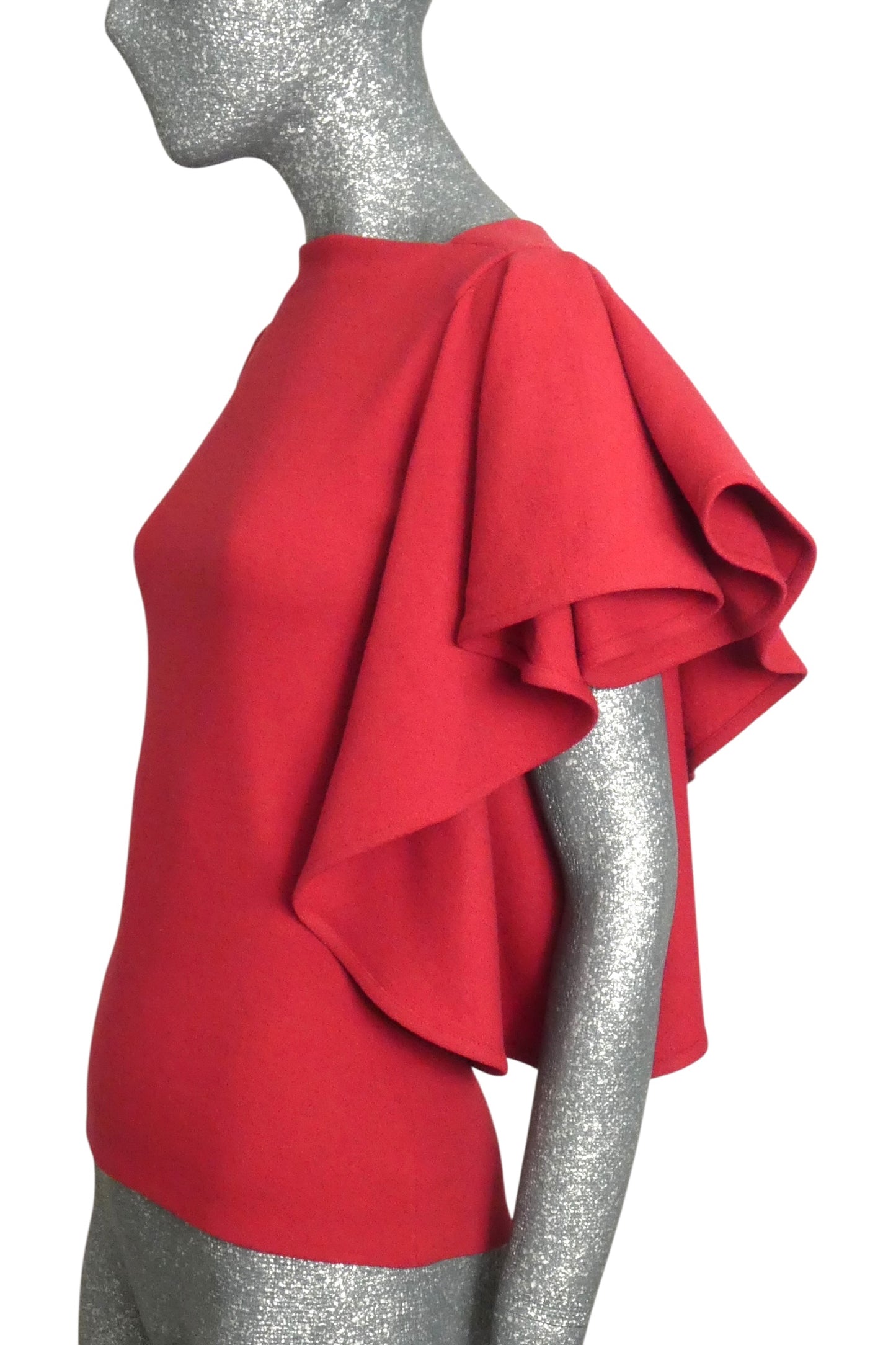 PIERRE CARDIN HERITAGE - 1985 Brick Red Ruffle Crepe Blouse, Size-2