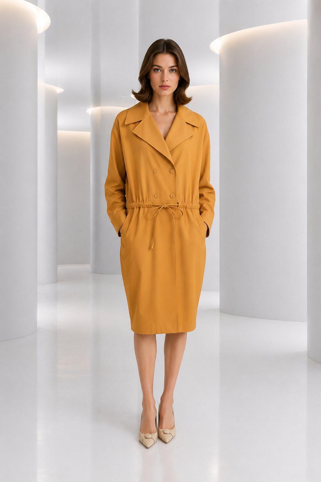 PIERRE CARDIN HERITAGE - 1987 Muted Orange Gabardine Sac Dress, Size-8