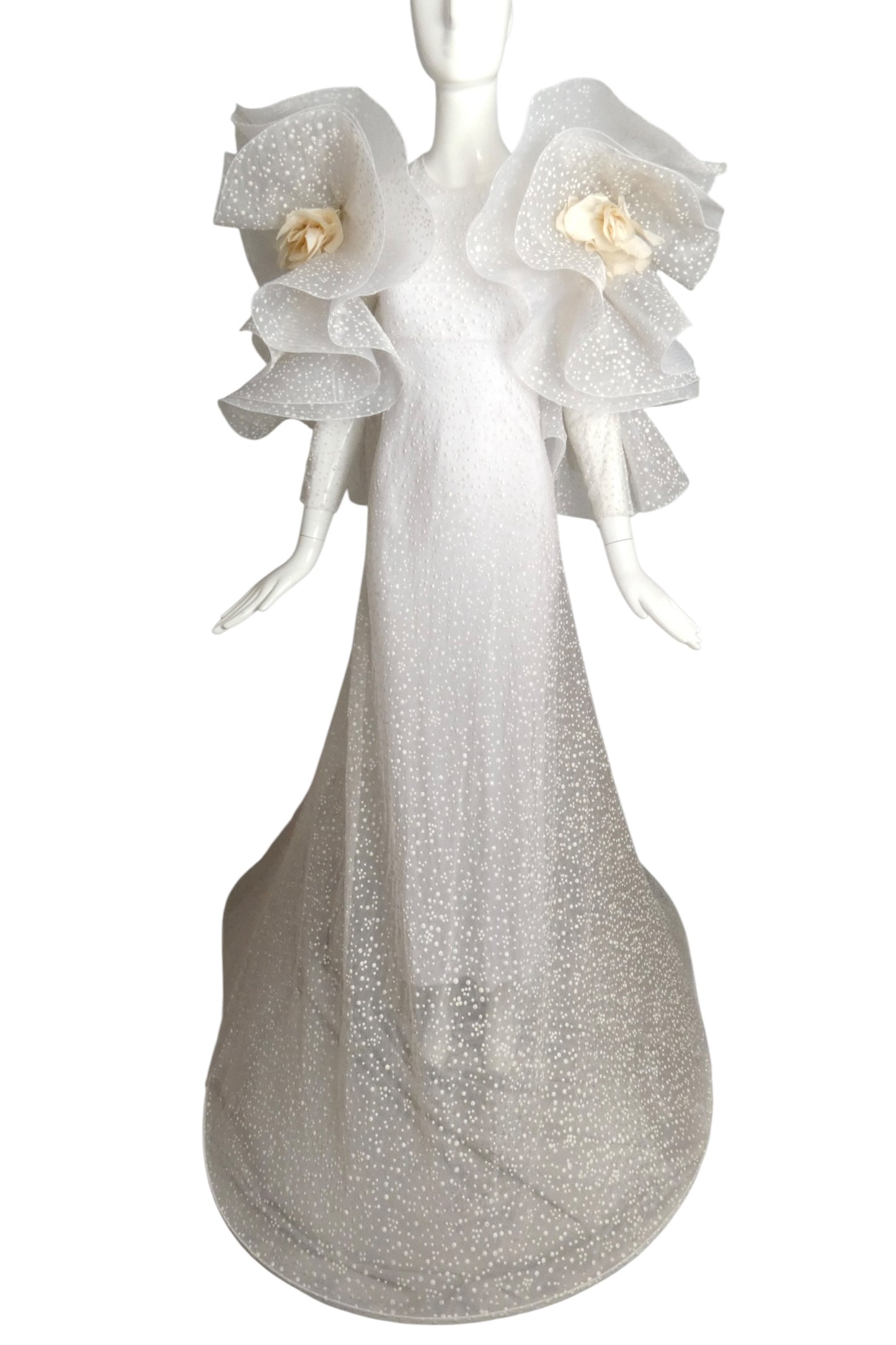 PIERRE CARDIN- 1995 Dotted Swiss Organza Wedding Gown, Size-4