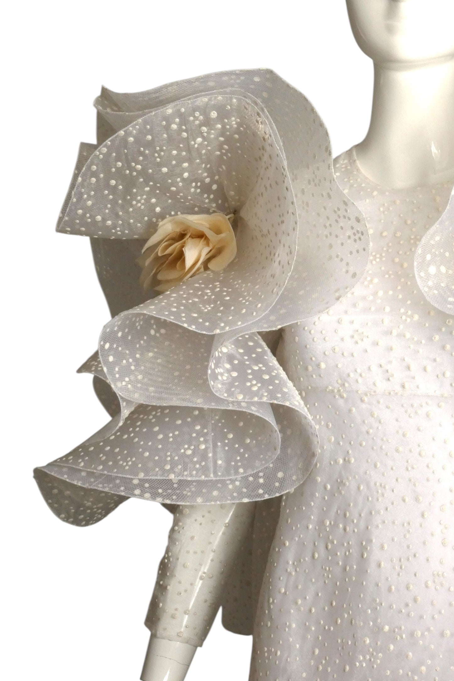 PIERRE CARDIN- 1995 Dotted Swiss Organza Wedding Gown, Size-4