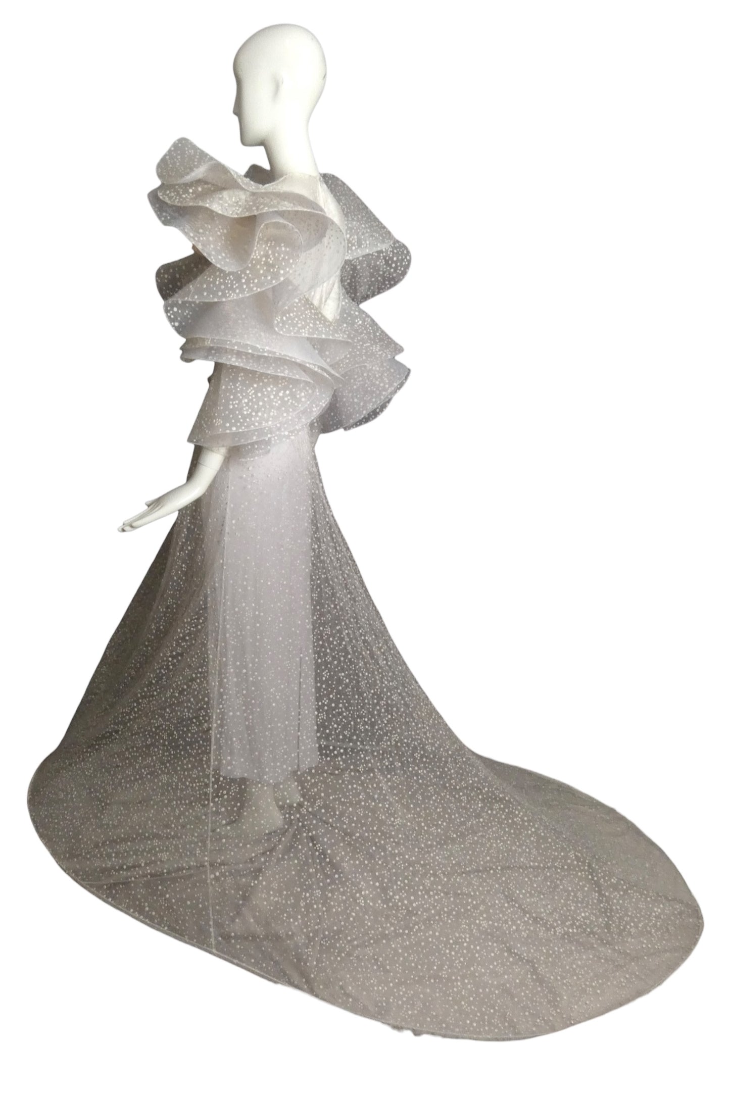PIERRE CARDIN- 1995 Dotted Swiss Organza Wedding Gown, Size-4