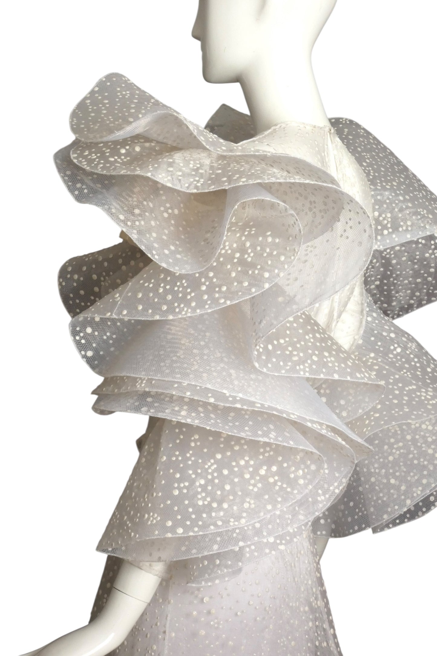 PIERRE CARDIN- 1995 Dotted Swiss Organza Wedding Gown, Size-4