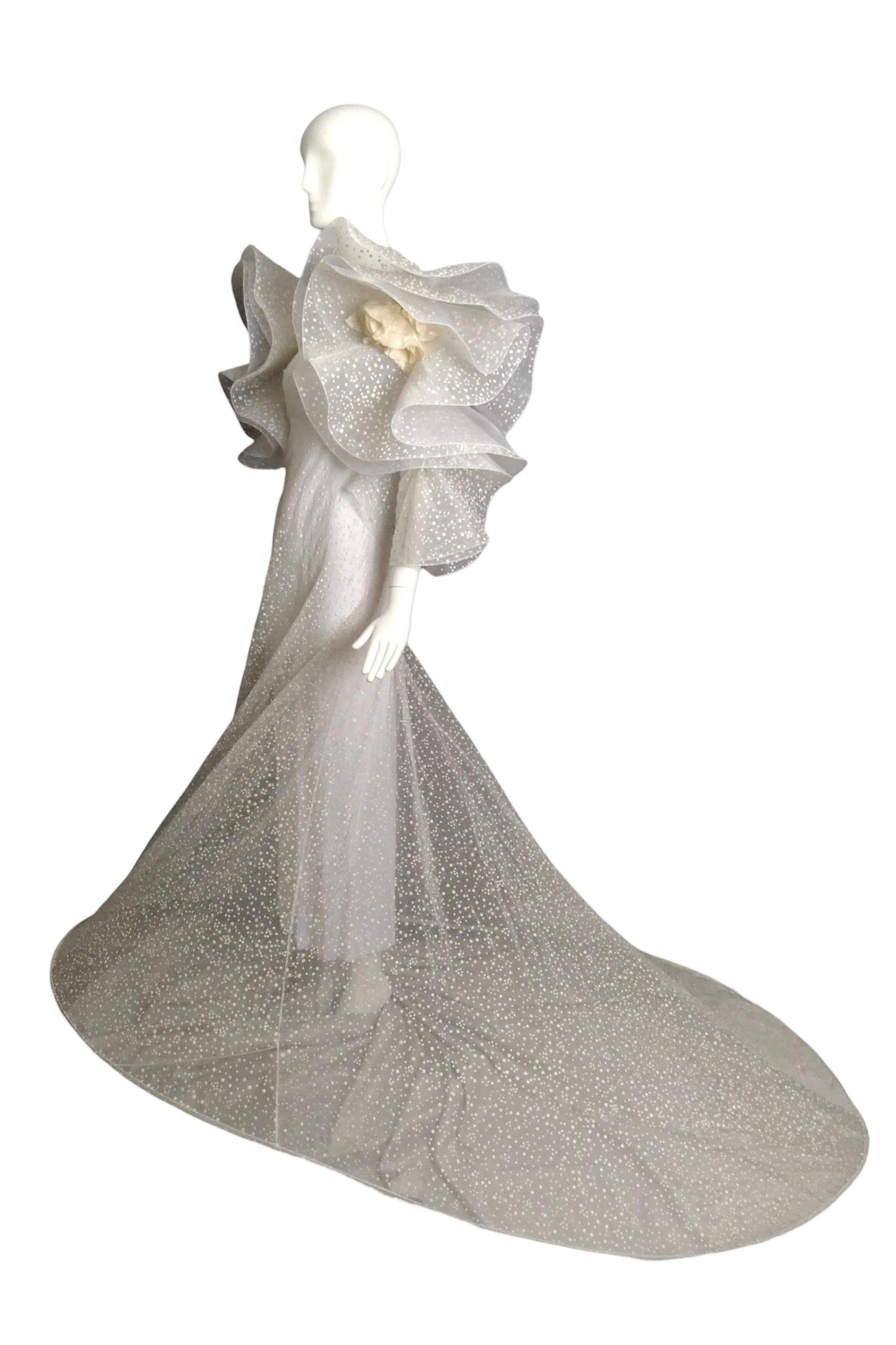 PIERRE CARDIN- 1995 Dotted Swiss Organza Wedding Gown, Size-4