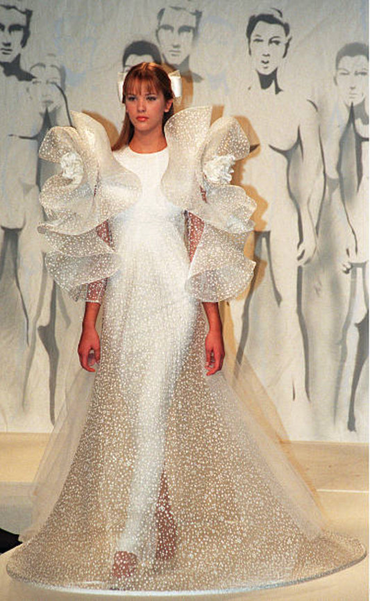PIERRE CARDIN- 1995 Dotted Swiss Organza Wedding Gown, Size-4