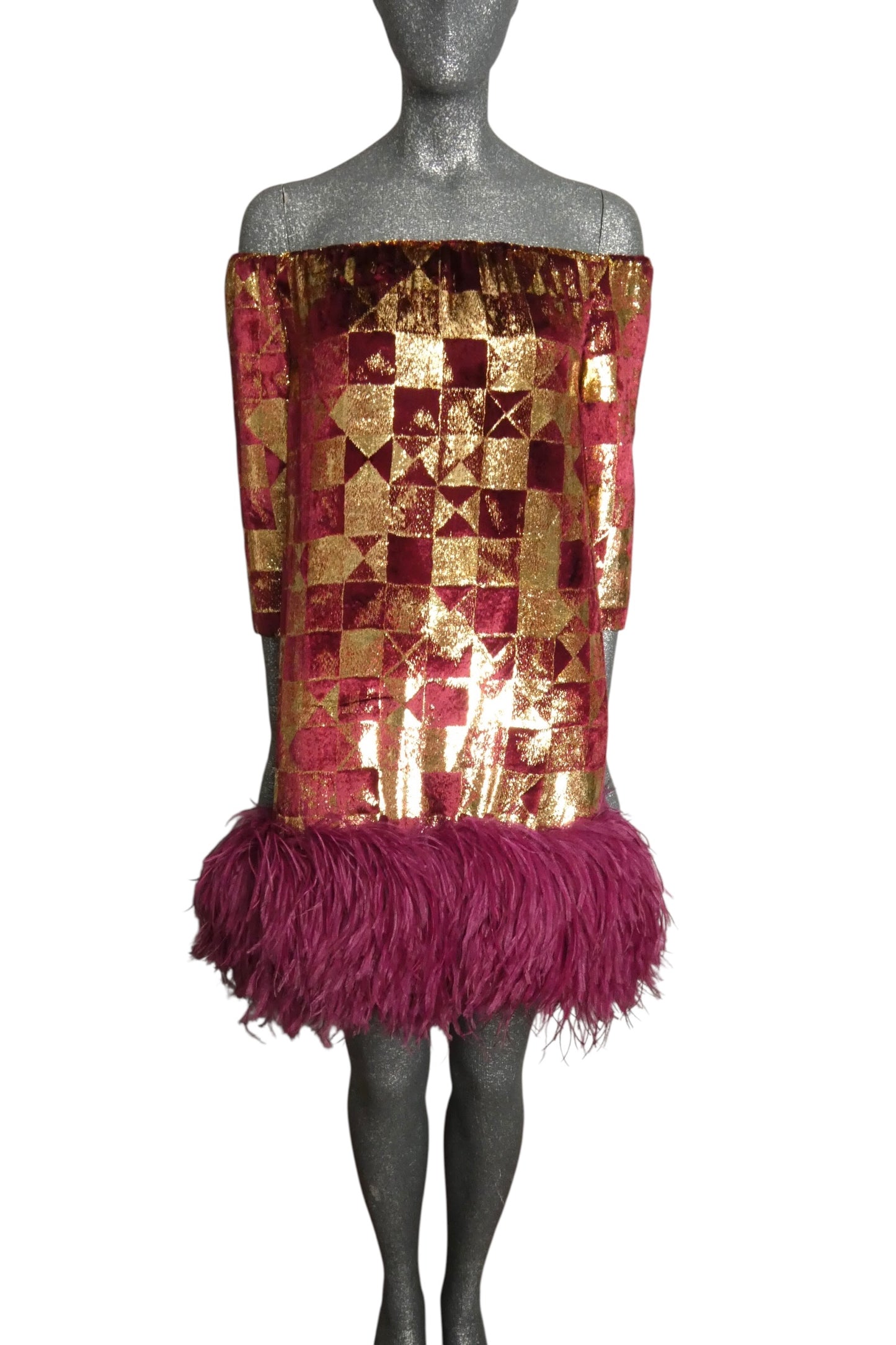 PIERRE CARDIN - 2009 Velvet & Feather Cocktail Dress, Size-6