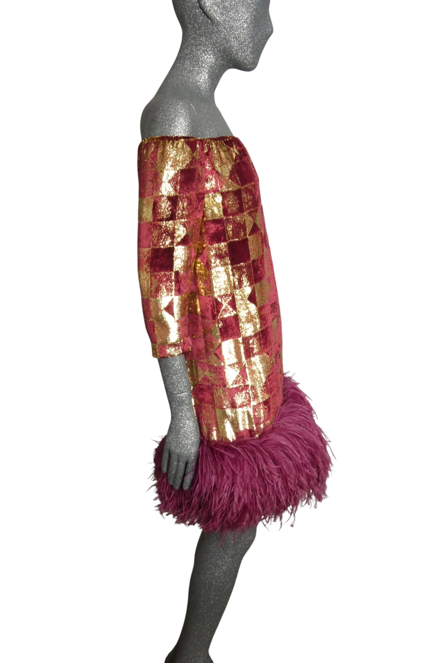 PIERRE CARDIN - 2009 Velvet & Feather Cocktail Dress, Size-6