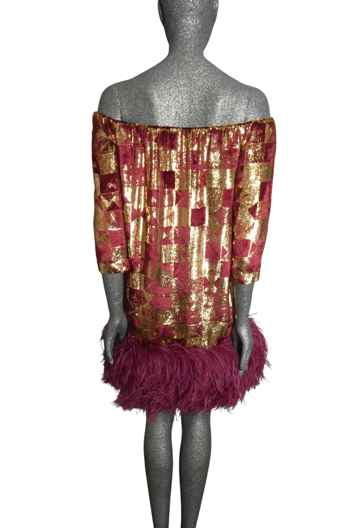PIERRE CARDIN - 2009 Velvet & Feather Cocktail Dress, Size-6