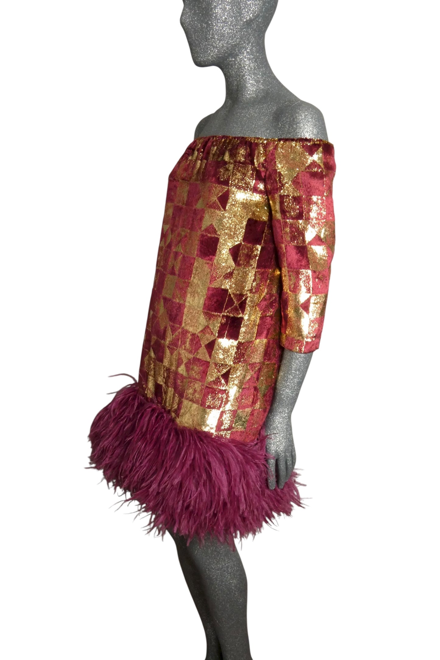 PIERRE CARDIN - 2009 Velvet & Feather Cocktail Dress, Size-6