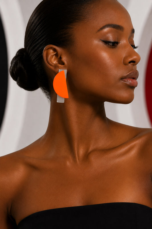 PIERRE CARDIN - 1994 Orange Acrylic Clip Earrings