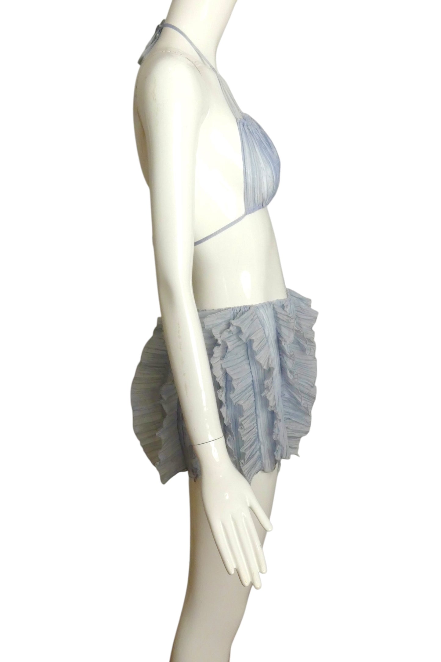PIERRE CARDIN - 2000 Blue Plissé Pleat Shorts and Bra Set, Size-4