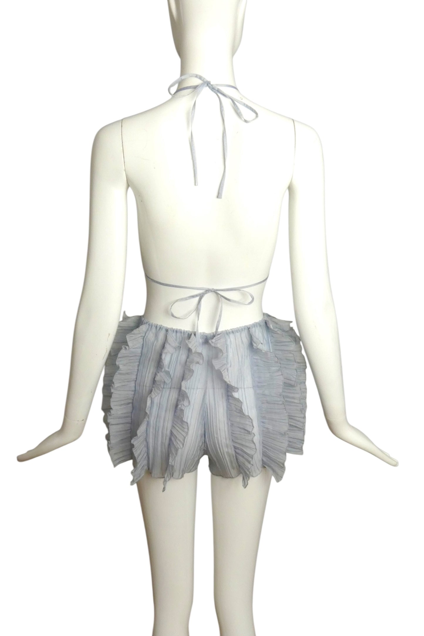 PIERRE CARDIN - 2000 Blue Plissé Pleat Shorts and Bra Set, Size-4