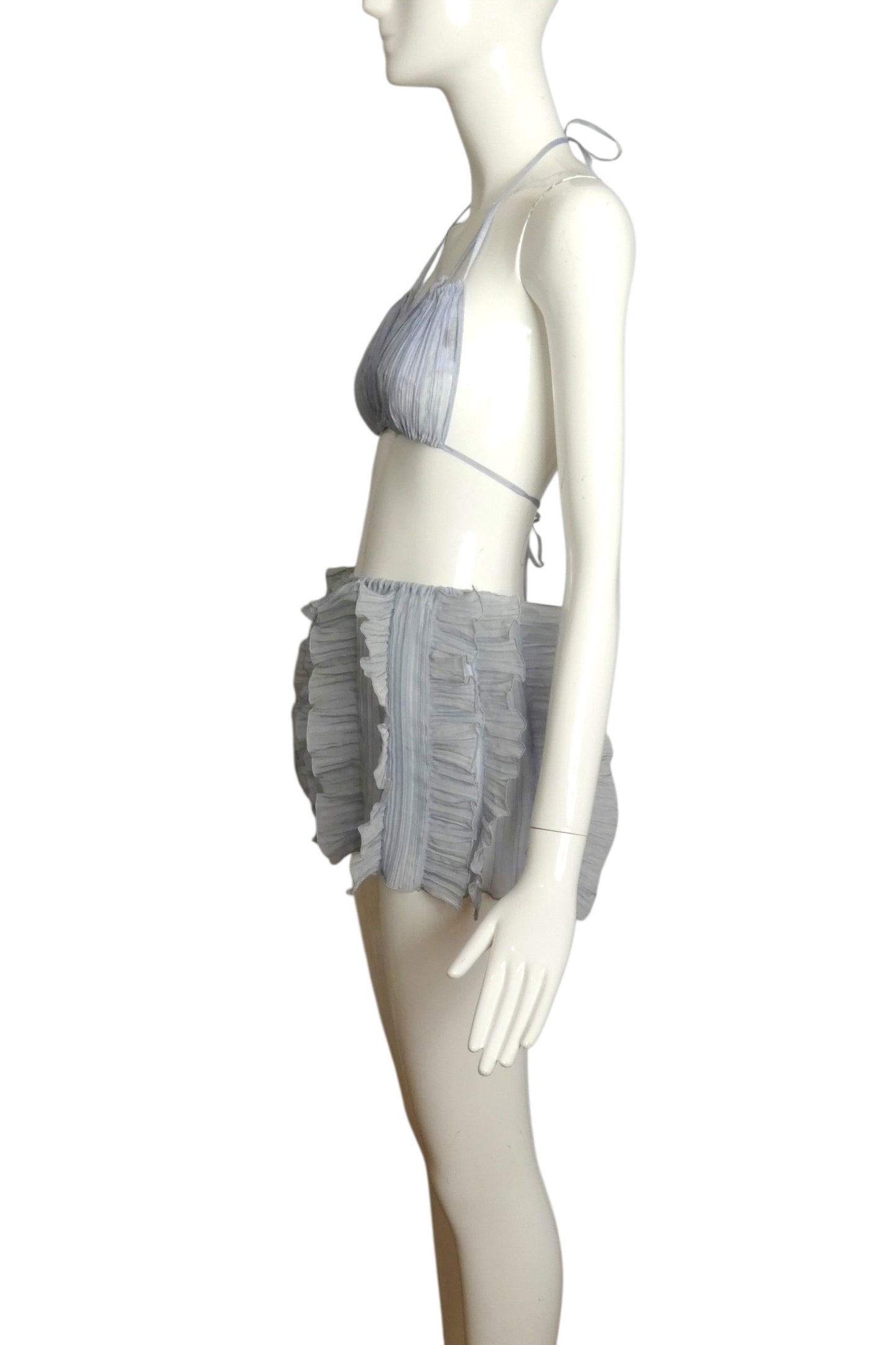 PIERRE CARDIN - 2000 Blue Plissé Pleat Shorts and Bra Set, Size-4
