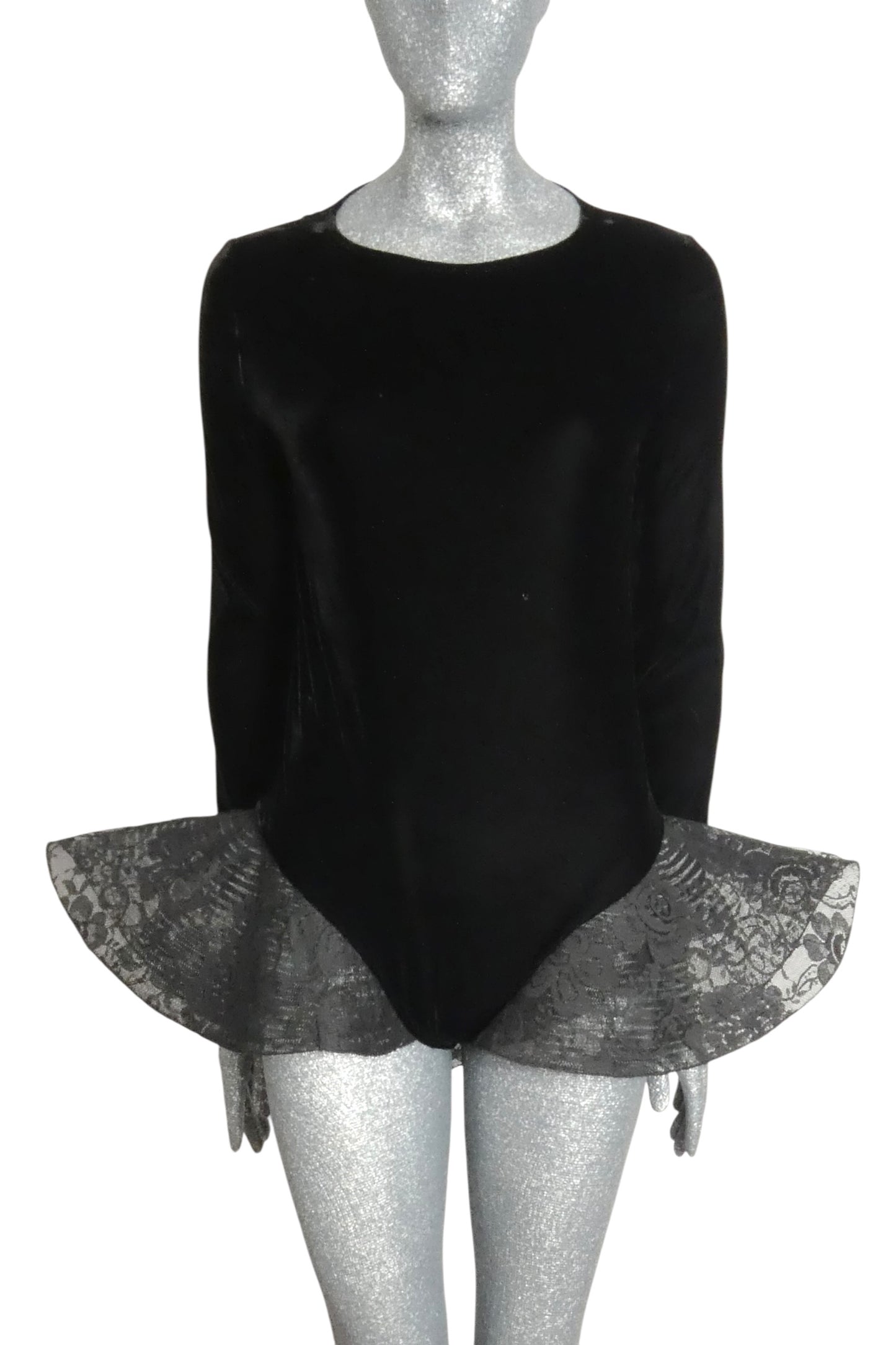 PIERRE CARDIN- 1997 Black Velvet & Lace Bodysuit, Size-4