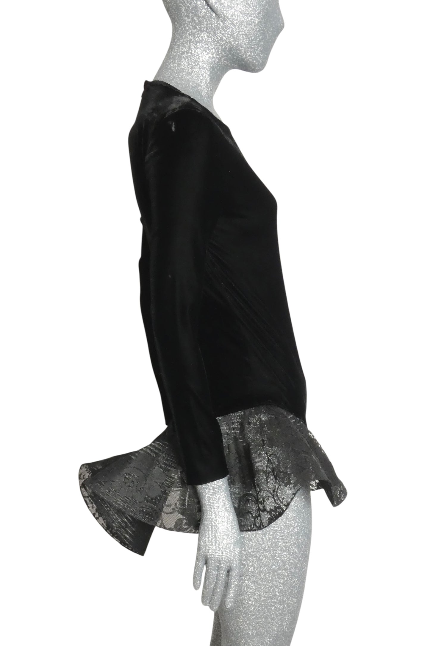 PIERRE CARDIN- 1997 Black Velvet & Lace Bodysuit, Size-4