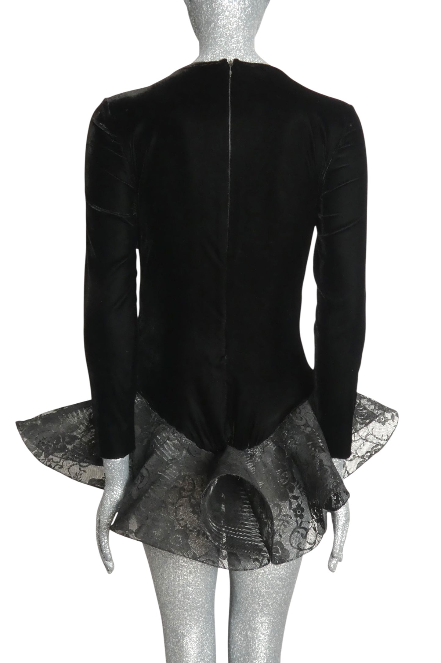 PIERRE CARDIN- 1997 Black Velvet & Lace Bodysuit, Size-4