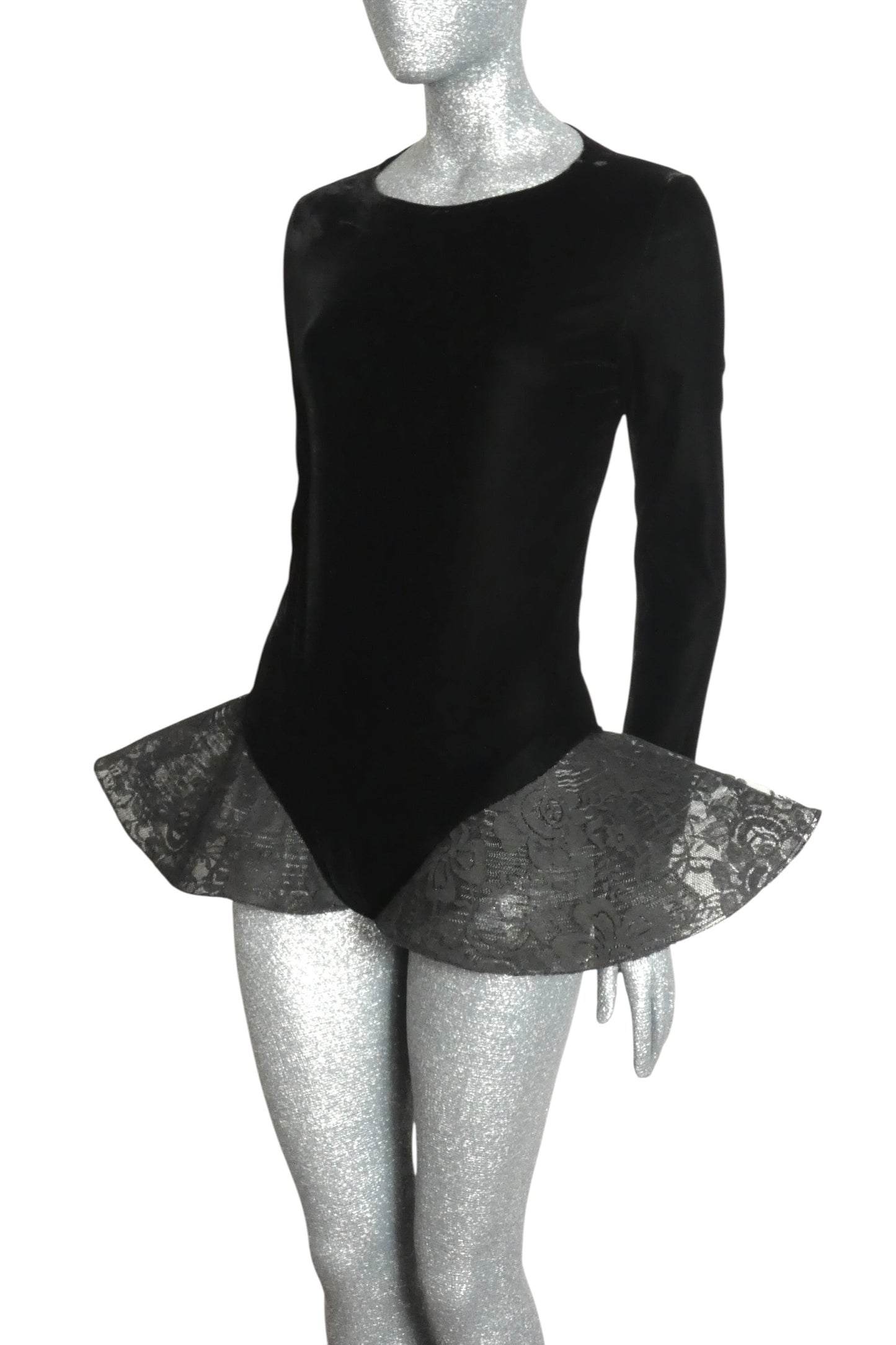 PIERRE CARDIN- 1997 Black Velvet & Lace Bodysuit, Size-4