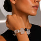 PIERRE CARDIN - 1988 Clear & Black Acrylic Bead Bracelet