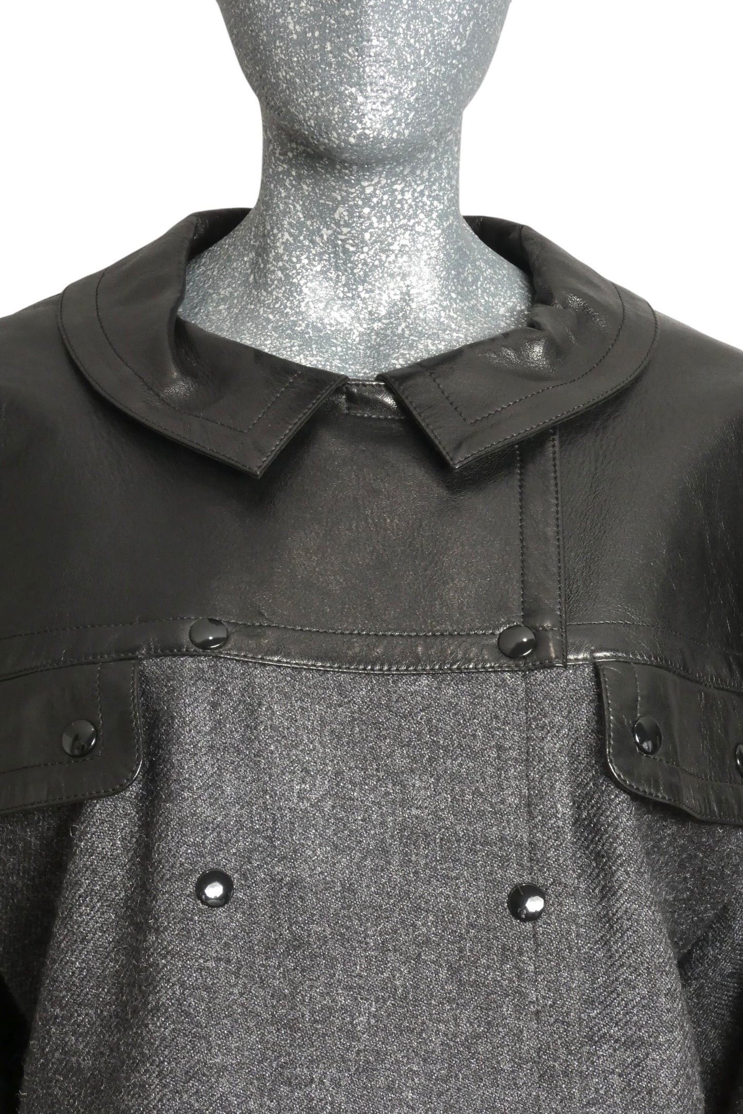 PIERRE CARDIN- 1982 Black Leather & Grey Wool Coat, Size-10