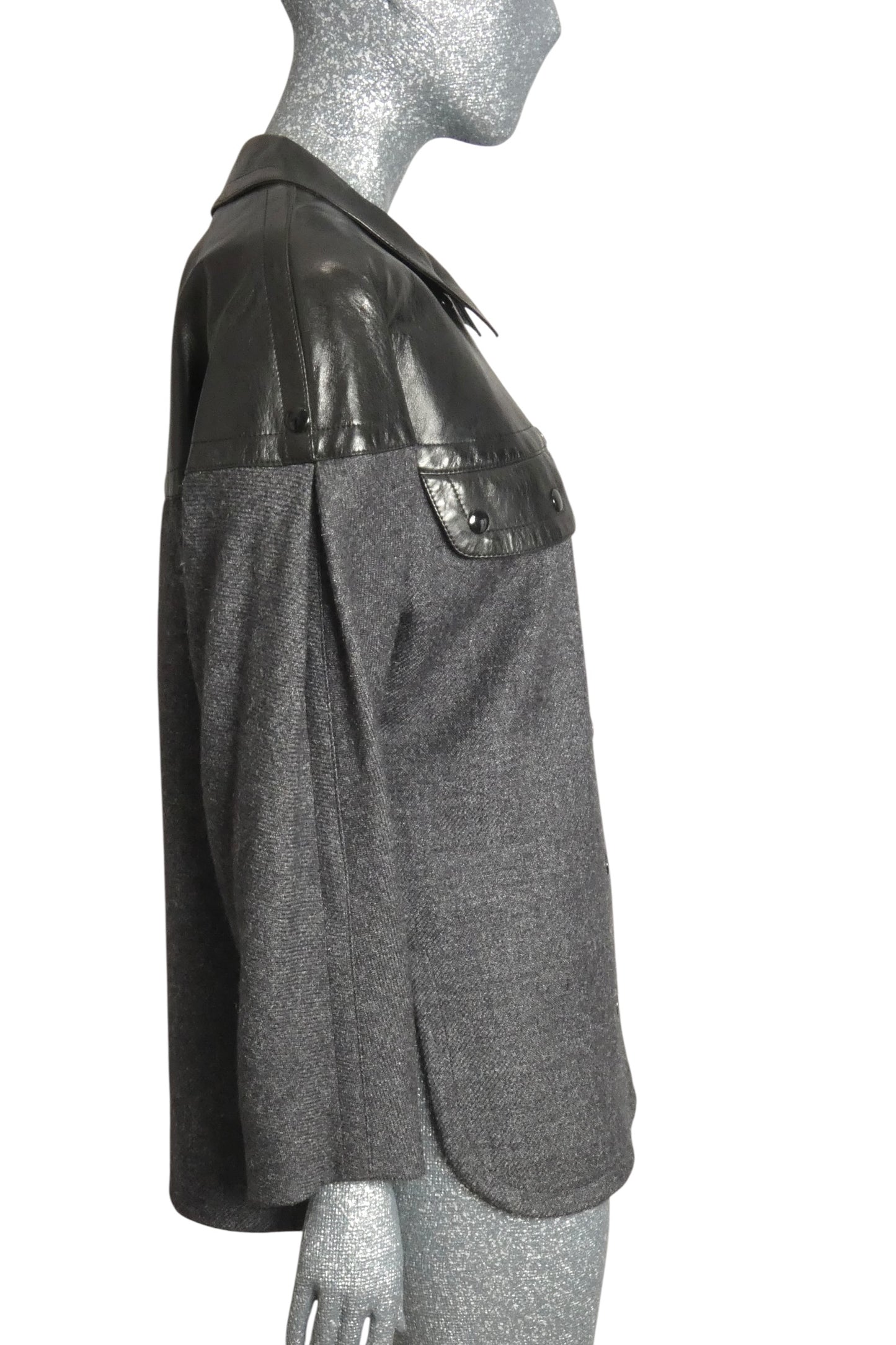 PIERRE CARDIN- 1982 Black Leather & Grey Wool Coat, Size-10