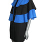 PIERRE CARDIN - 2008 Black & Blue Wool Cape Coat, Size-10