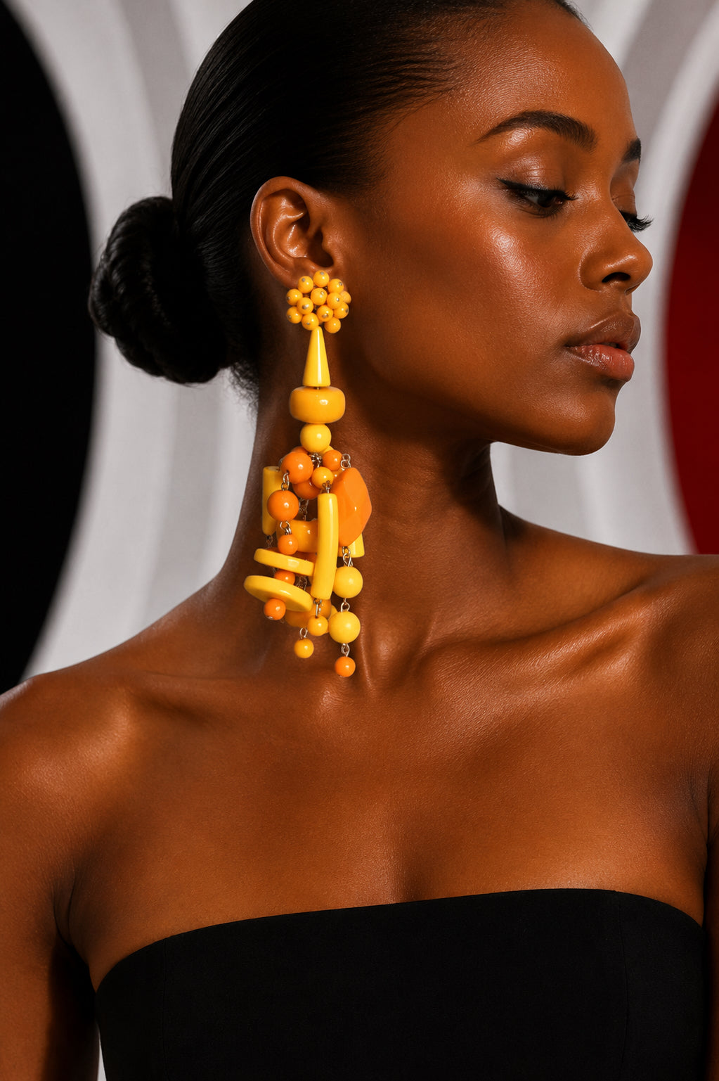 PIERRE CARDIN - 1995 Orange & Yellow Single Acrylic Earring