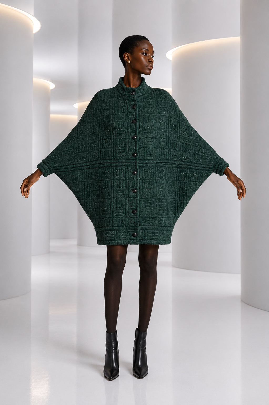 PIERRE CARDIN - 2000 Quilted Mohair Batwing Coat, Size-8