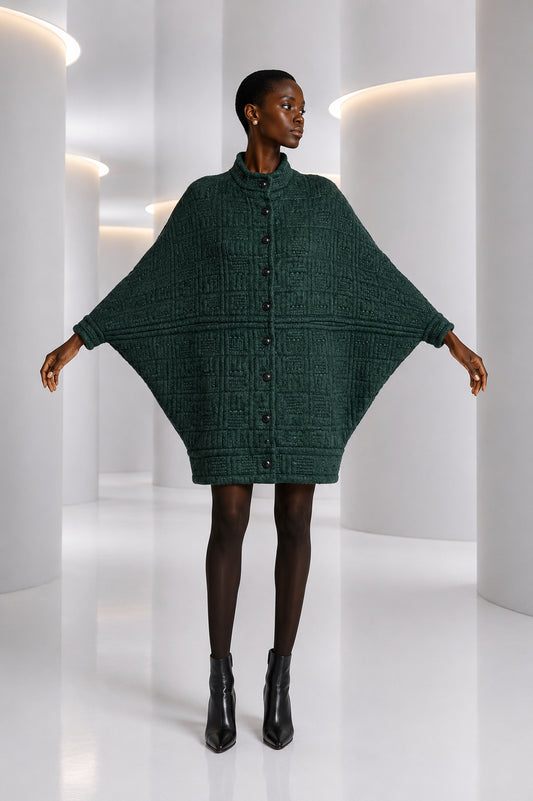 PIERRE CARDIN - 2000 Quilted Mohair Batwing Coat, Size-8