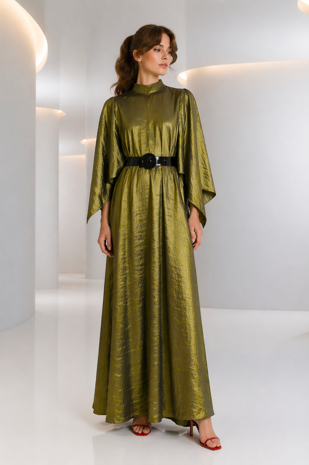PIERRE CARDIN - 2005 Olive Taffeta Overdress, Size-6