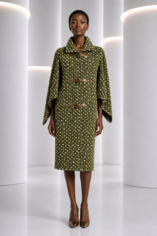 PIERRE CARDIN HERITAGE - 2006 Green Wool Knit Coat, Size-8